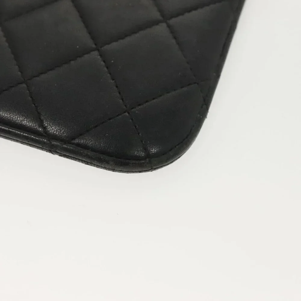 CHANEL Matelasse iPad Case Lamb Skin Black Silver CC Auth 141696